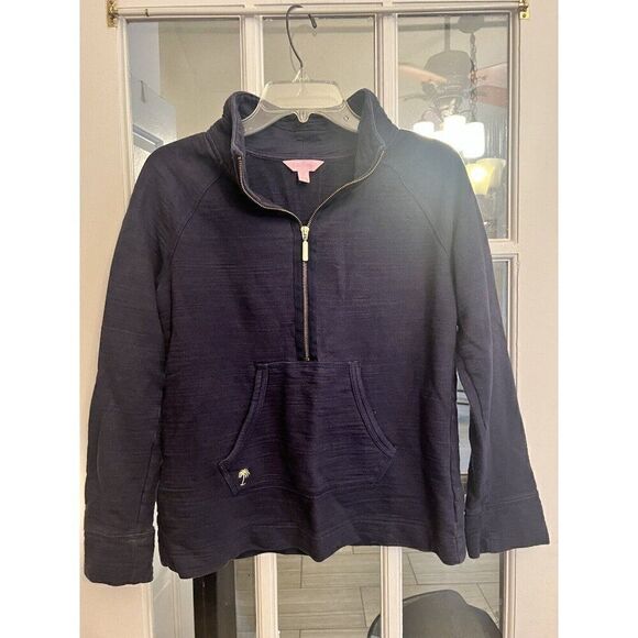 Lilly Pulitzer 1/4 Gold Zip Pullover Size Small Long Sleeve Pocket Blue.     P - Picture 1 of 6